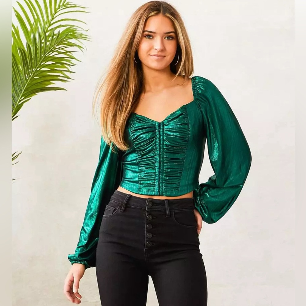 PRIVY Green metallic corset crop top